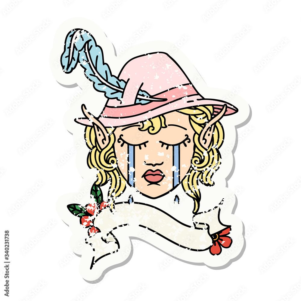 crying elven bard character grunge sticker crying elven bard character grunge sticker