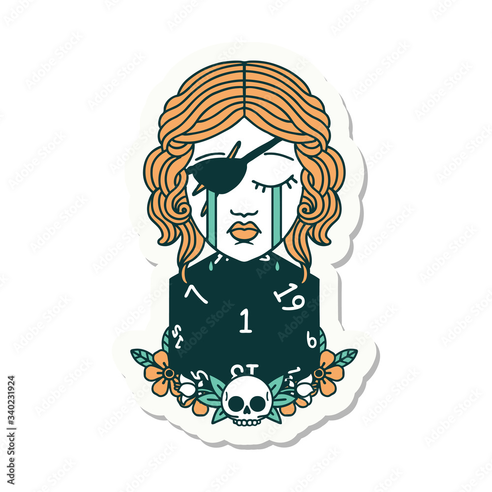 crying human rogue with natural one d20 roll sticker crying human rogue with natural one d20 roll sticker