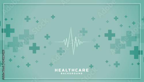 healthcare medical background with cardiograph line and plus sign