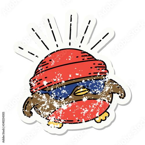 grunge sticker of tattoo style cool robin