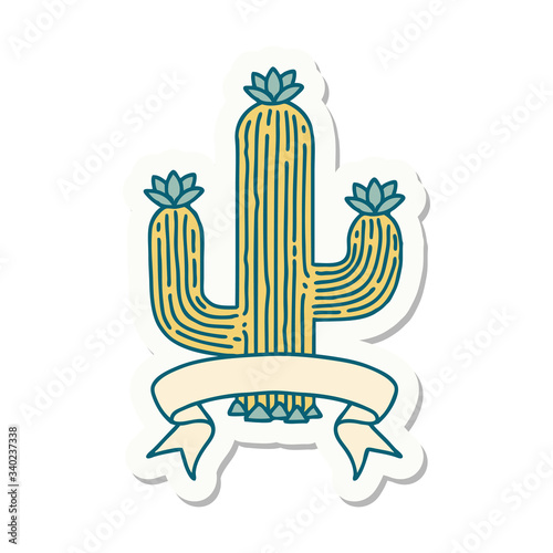 tattoo sticker with banner of a cactus