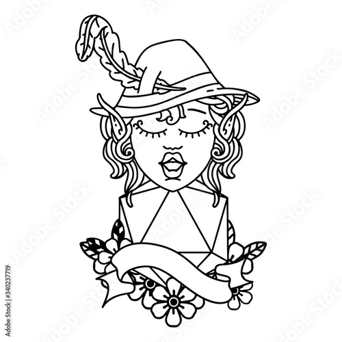 elf bard character with natural twenty illustration