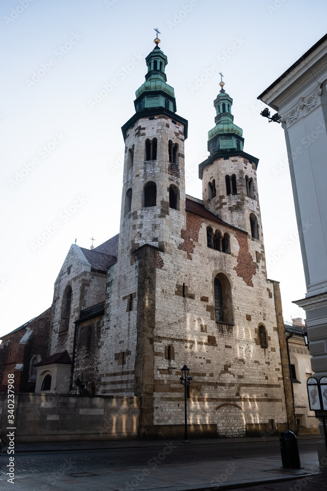 View to Church of Saint Andrew, baroque church in Old Town district in Krakow, Poland.