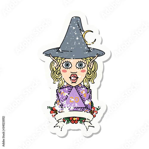 elf mage character with natural twenty dice roll illustration