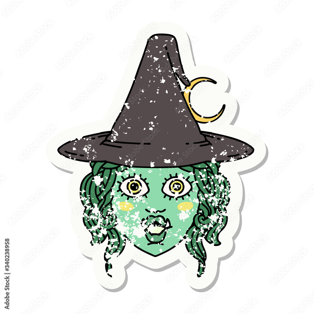 half orc witch character face grunge sticker half orc witch character face grunge sticker