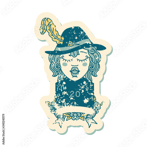 human bard character with natural 20 dice roll illustration