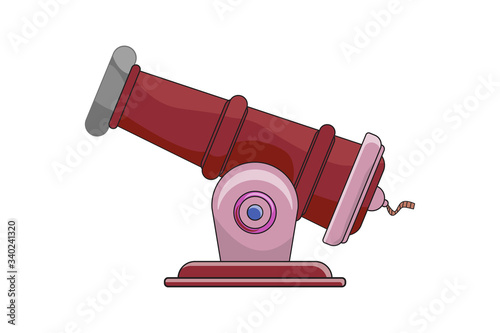 Vector illustration of cartoon cannon. Gun barrel pointing up. Graphic isolated on white background.