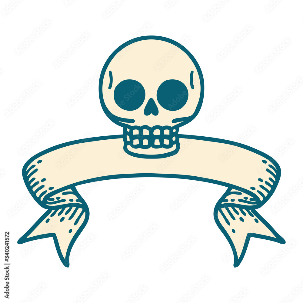 tattoo with banner of a skull tattoo with banner of a skull