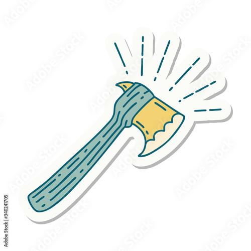 sticker of tattoo style hatchet axe