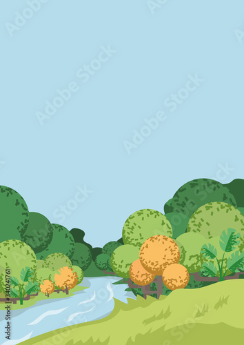 Grunge cartoon nature landscape, background for poster, invitation, wallpaper.