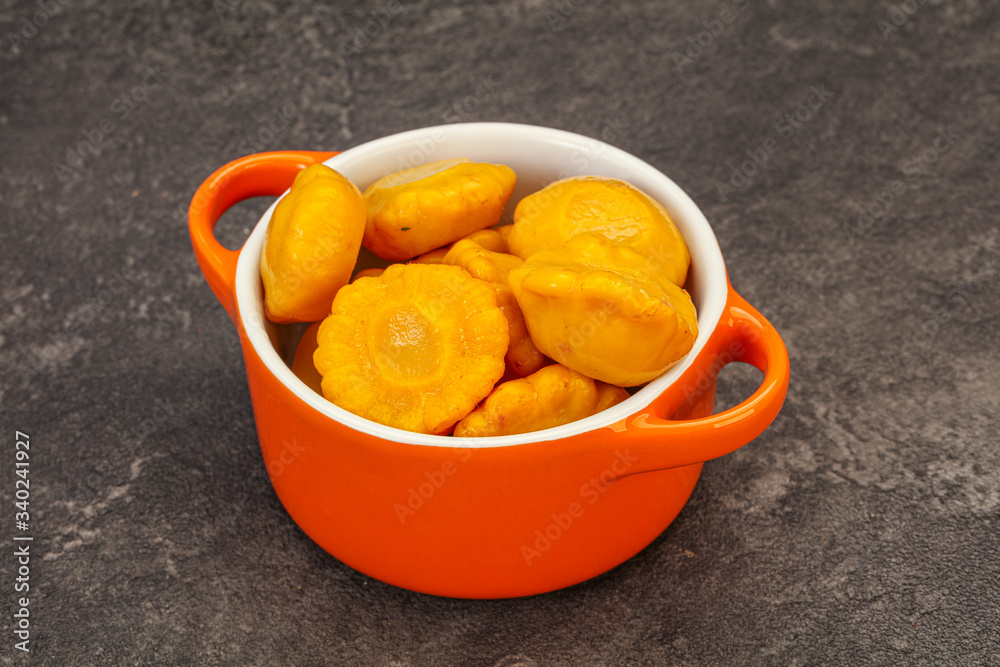 Marinated yellow patisson in the bowl Marinated yellow patisson in the bowl