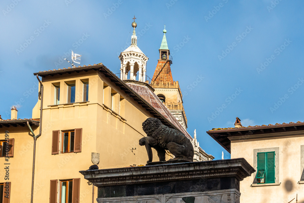 Sculpture detail of Pozzo del Leoncino at Piazza della Sala, Pistoia, Tuscany, Italy
