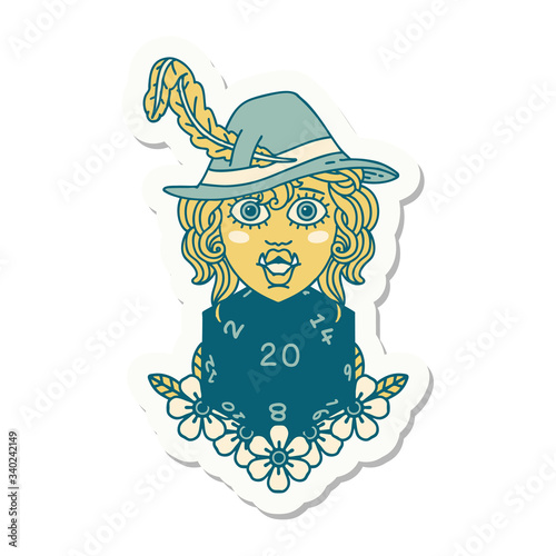 half orc bard with natural twenty dice roll  sticker