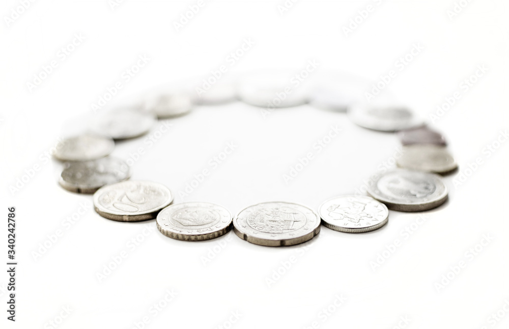 European Union sign made of coins of European countries European Union sign made of coins of European countries