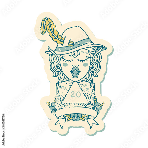 elf bard with natural twenty dice roll illustration