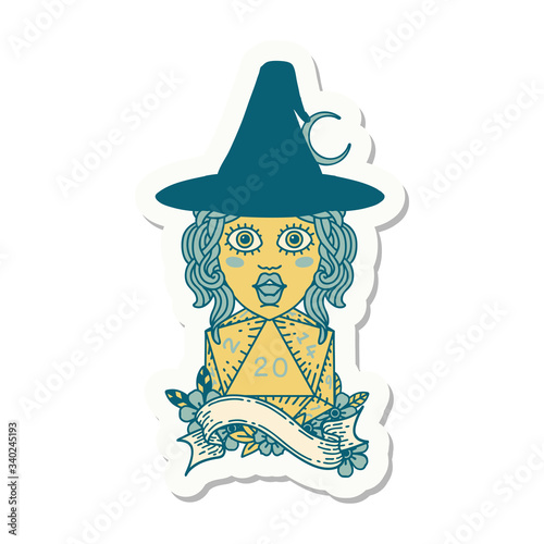 human mage with natural 20 D20 dice roll sticker
