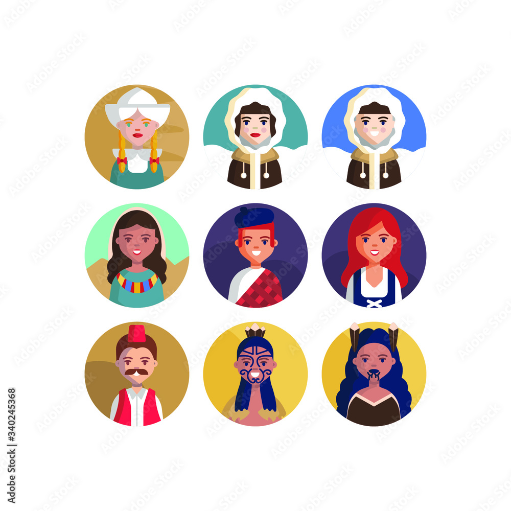 Multicultural National Avatar Female and Male User Multicultural National Avatar Female and Male User