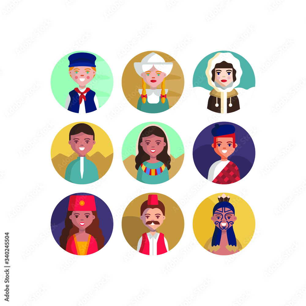Multicultural National Avatar Female and Male User Multicultural National Avatar Female and Male User