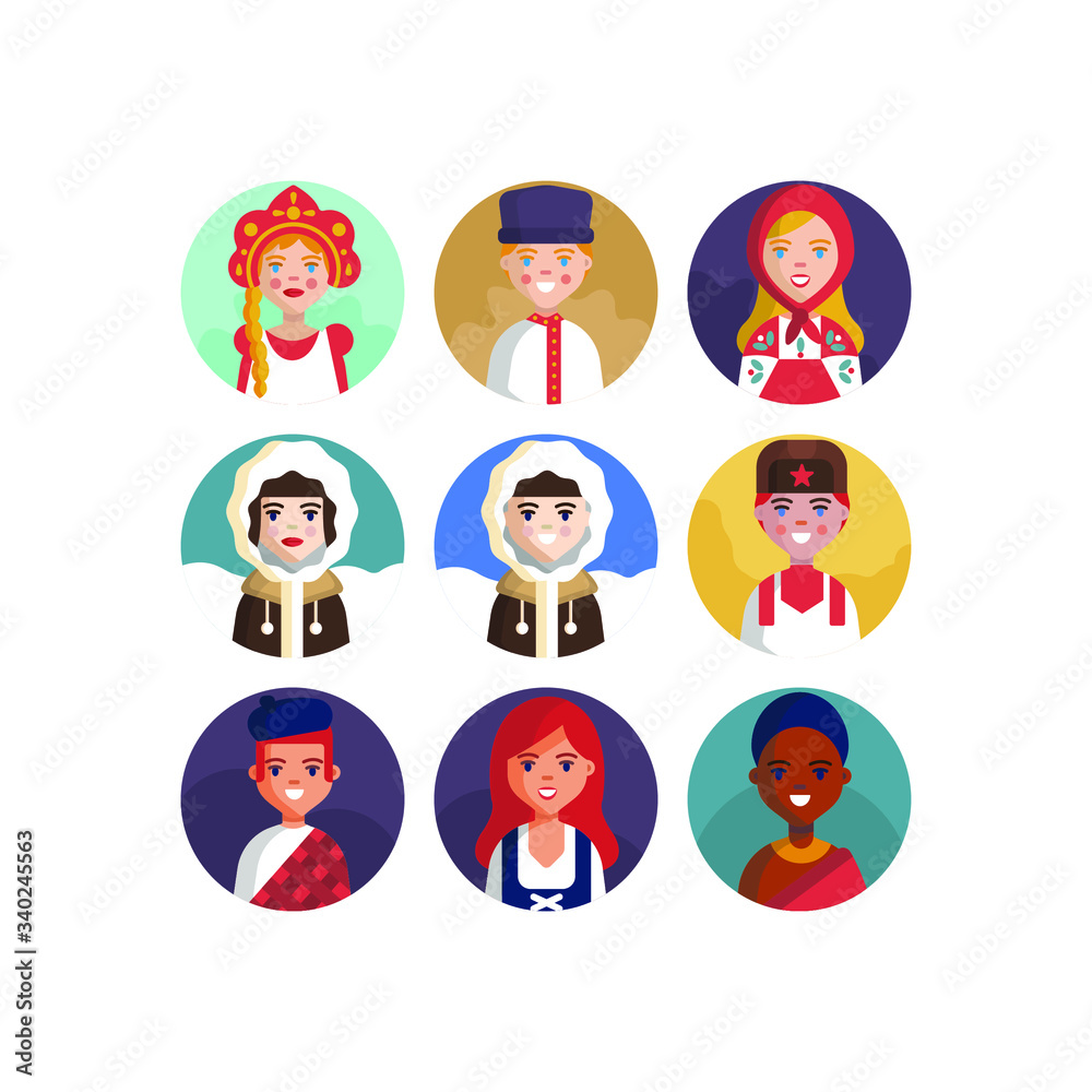 Multicultural National Avatar Female and Male User Multicultural National Avatar Female and Male User