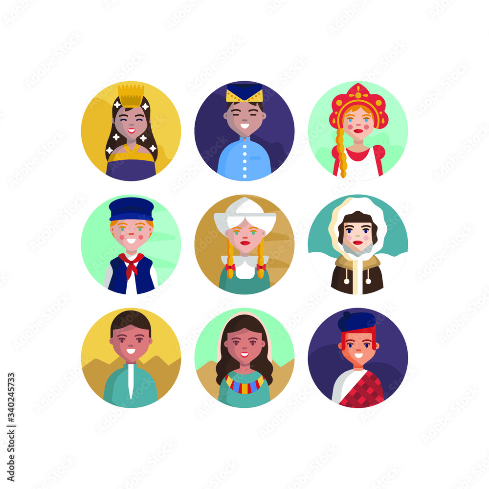 Multicultural National Avatar Female and Male User Multicultural National Avatar Female and Male User