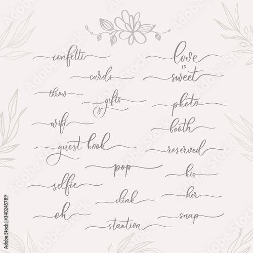 Wedding calligraphic inscriptions -  welcome,his,her, cards, gifts, photo, booth.