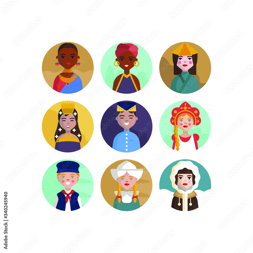 Multicultural National Avatar Female and Male User Multicultural National Avatar Female and Male User