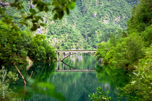 bridge over mountain lake