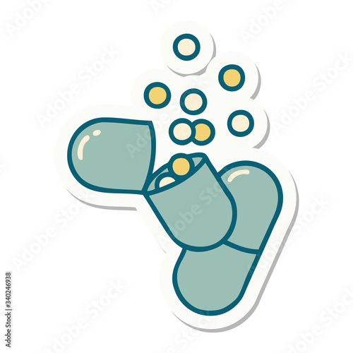 burst open medical capsule pill sticker