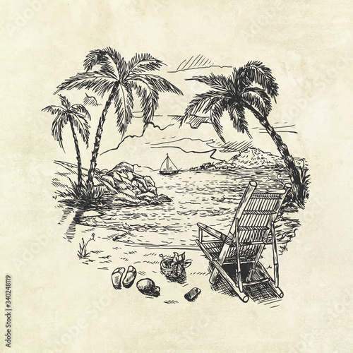 secluded relaxation on the beach among palm trees in summer
