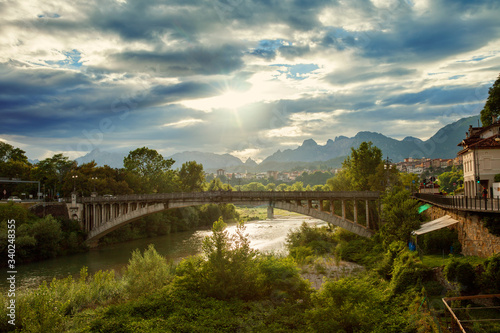 Monte Grappa bridge over Piave river in Belluno region, Veneto province