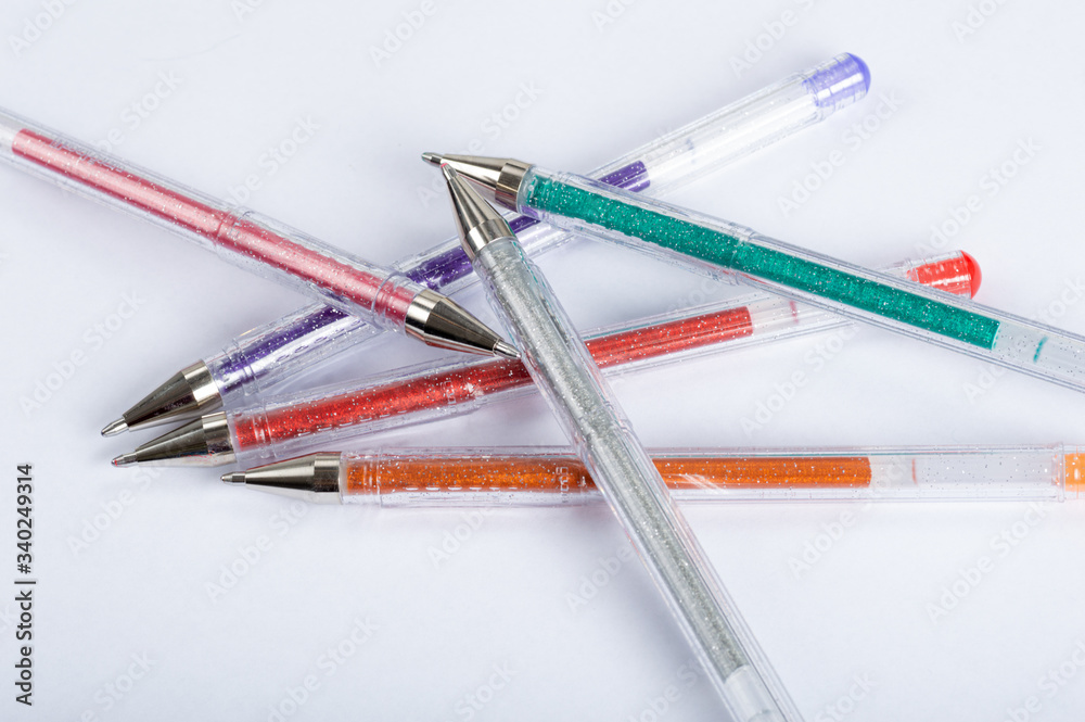 A selection of coloured glitter gel pens
