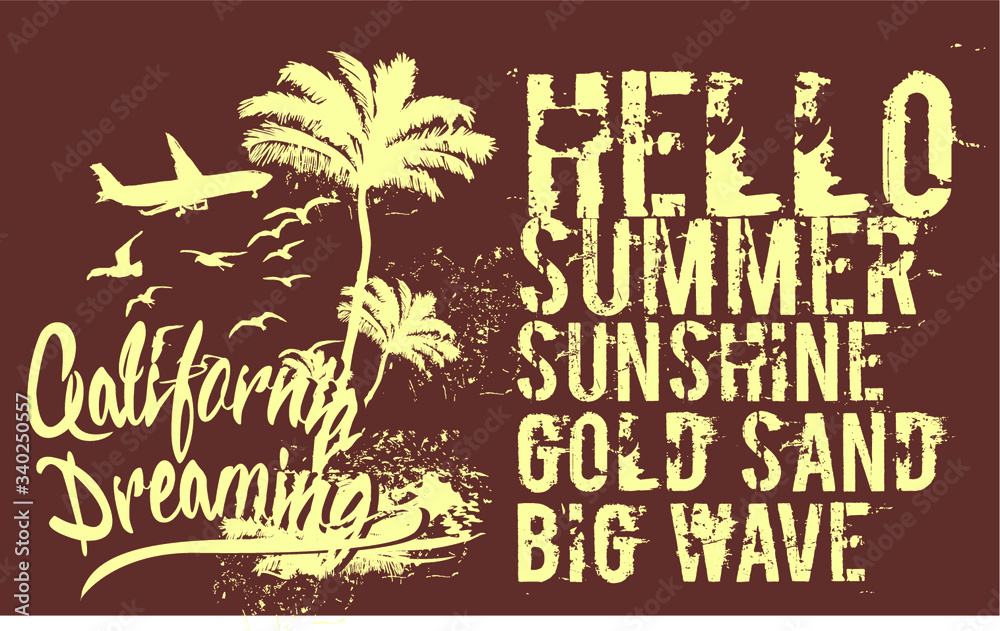Hello summer California palm and birds tshirt print embroidery graphic design vector art Hello summer California palm and birds tshirt print embroidery graphic design vector art