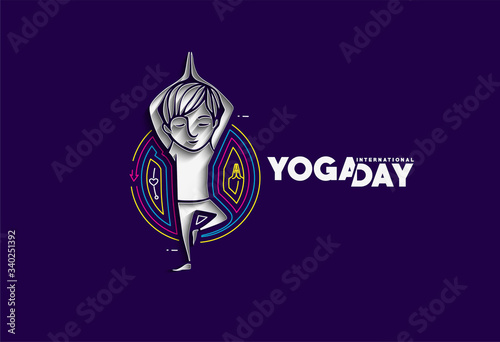 Boy practicing yoga pose, 21st june international yoga day, vector