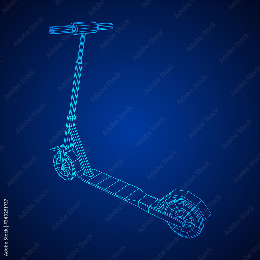 Roller scooter balance kick push bike. Eco alternative city transport. Wireframe low poly mesh vector illustration. Roller scooter balance kick push bike. Eco alternative city transport. Wireframe low poly mesh vector illustration.