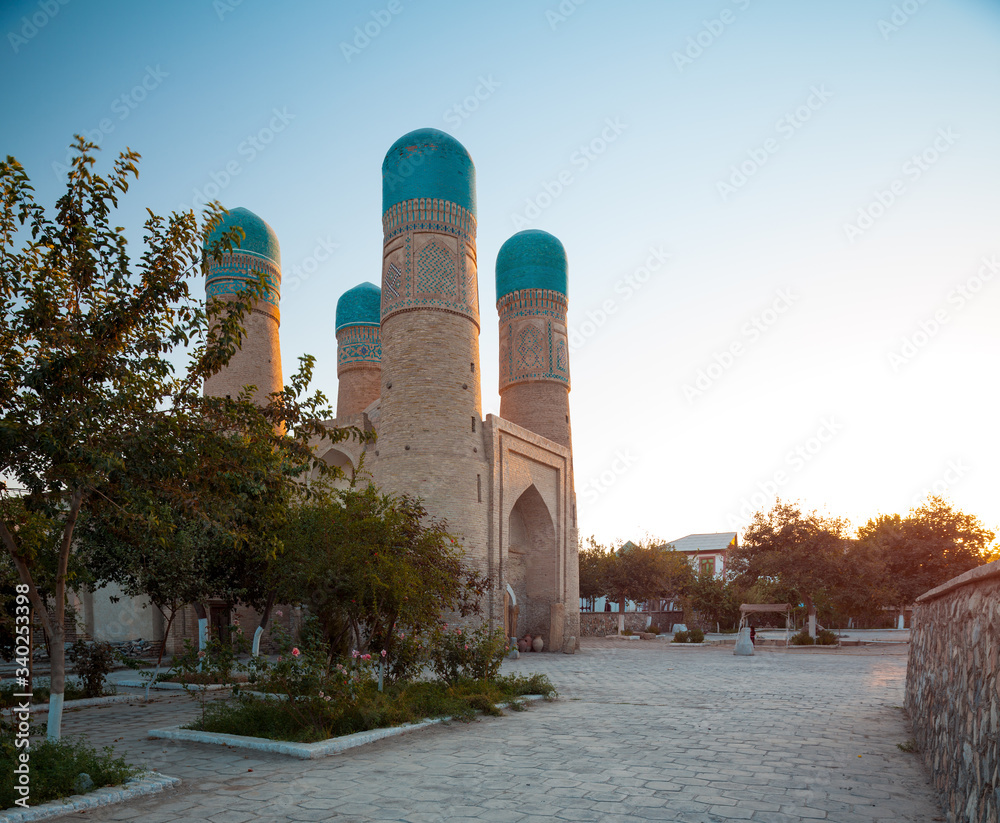 Char Minor (Chor Minor) madrasa in the historic city of Bukhara. Uzbekistan