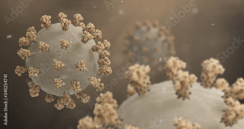 SARS-CoV-2 Virus
Illustration based on actual structural biology data with accurate scaling:
Surface spikes based on Cryo-EM structure of spike glycoprotein (Veesler et ali., 2020). photo