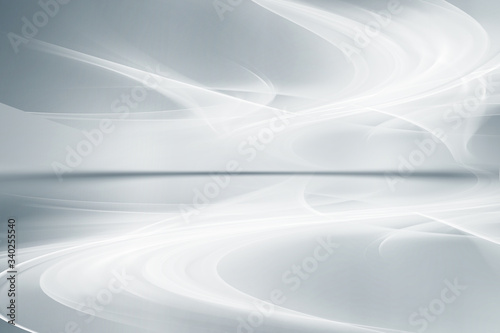 Awesome white and grey abstract background. Futuristic motion waves perspective design. Interior home decoration.