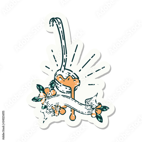 grunge sticker of tattoo style ladle of gravy