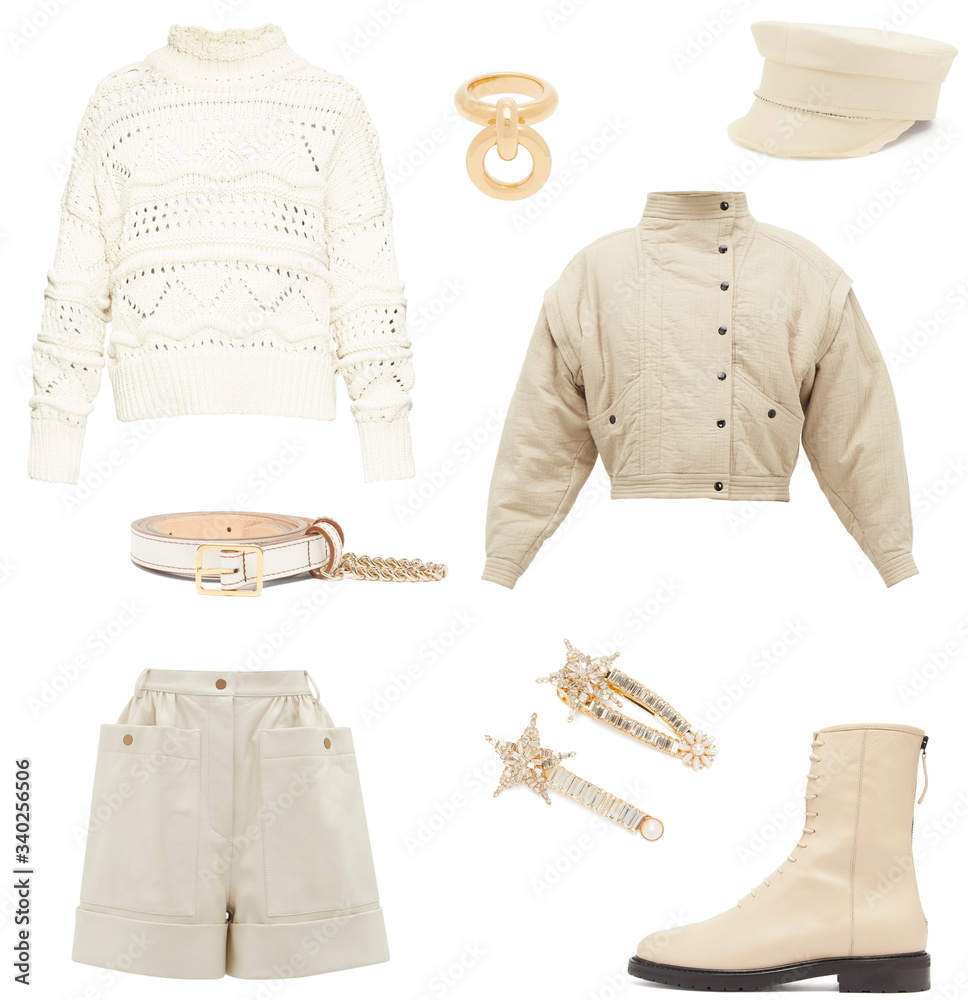 Naklejka premium Collage of women's clothes on a white background 