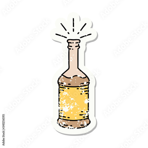 grunge sticker of tattoo style beer bottle