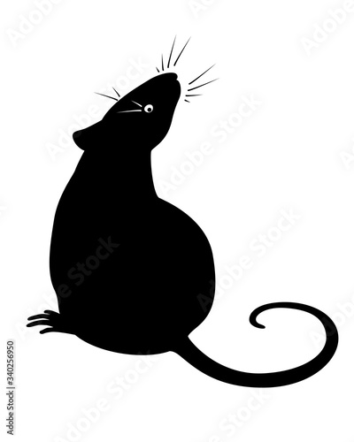 Sitting rat - vector silhouette for pictogram or logo. Silhouette of a rat or mouse sitting and sniffing air for a sign or icon. Sitting small rodent with a long mustache - black silhouette.