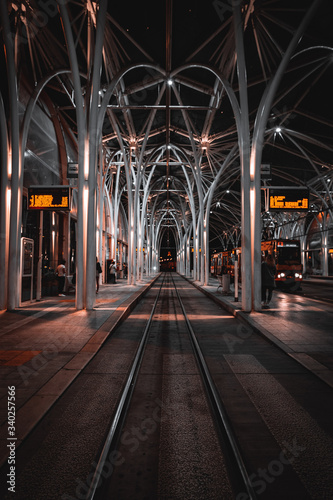 night view of the tram stop