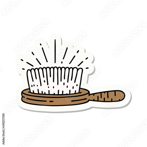 sticker of tattoo style hairbrush