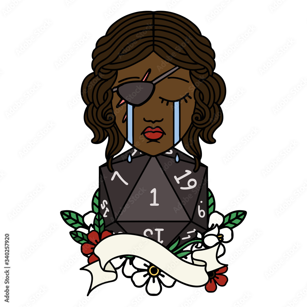 crying human rogue with natural one D20 roll illustration crying human rogue with natural one D20 roll illustration