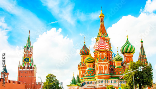 Panoramic view of Moscow Kremlin and St Basil's church, Russia