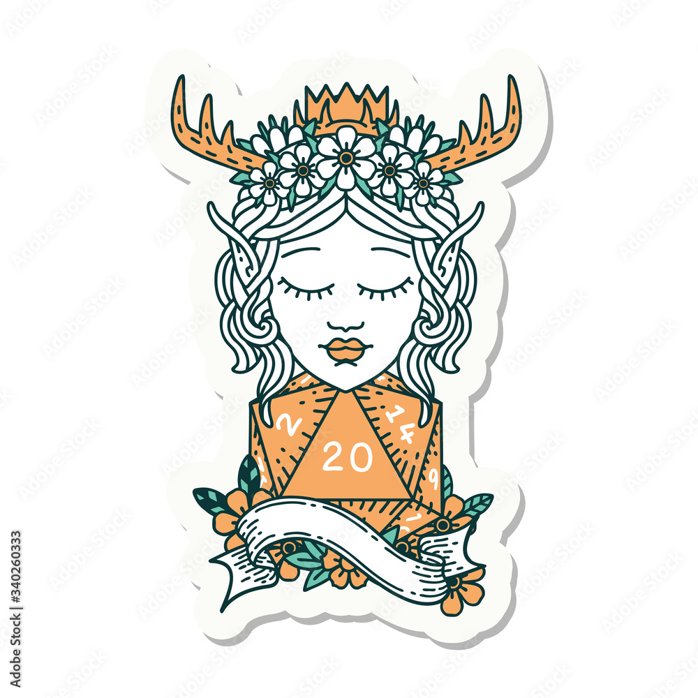 elf druid character with natural twenty dice roll sticker elf druid character with natural twenty dice roll sticker