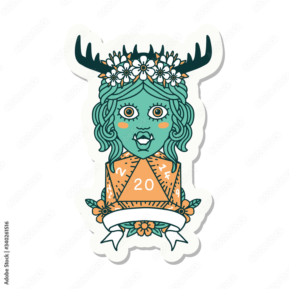 orc druid character with natural twenty dice roll sticker orc druid character with natural twenty dice roll sticker