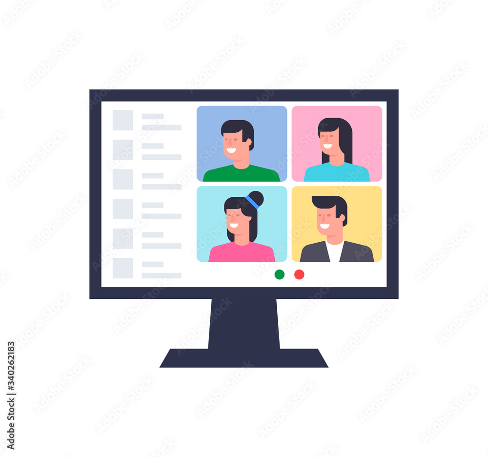 Online Conference. Group video chat. Remote team work. Flat Style. isolated on white background Online Conference. Group video chat. Remote team work. Flat Style. isolated on white background