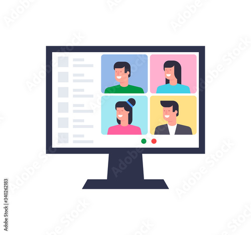Online Conference. Group video chat. Remote team work. Flat Style. isolated on white background