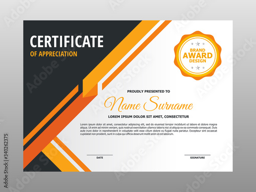 Simple Abstract Geometric Yellow Orange Certificate Design, Professional Modern Certificate Template Vector